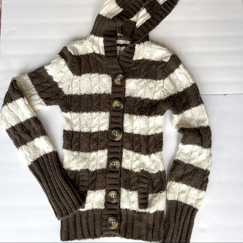 Aeropostale Button down Knit Sweater w/Hood sz S